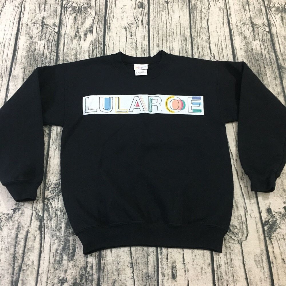 LuLaroe Kid Youth Sweatshirt M Medium Black‎ Spellout Logo Long Sleeve Pullover